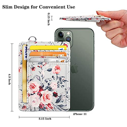 Coco Rossi Slim Front Pocket Wallet RFID ID Card Holder Cute Small Wallet with Keychian for Women,Grey Flowers - color: Grey Flower