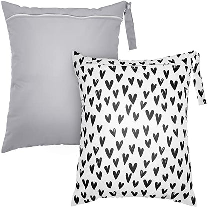 Shappy 2 Pack Wet Dry Bag Travel Laundry Waterproof,Solid Gray, Heart - style: Solid Gray, Heart