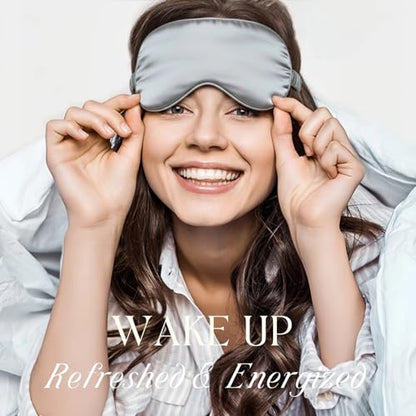 Silver Sleep Eye Mask, Blackout Silk Satin Travel Blindfold Set Women - color: Silvergrey
