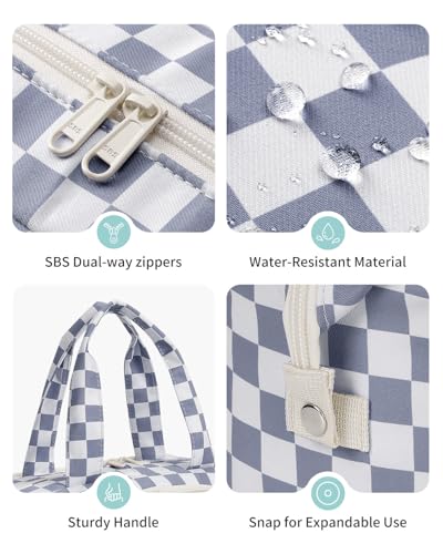 Narwey Travel Toiletry Bag for Women, Large Makeup Cosmetic Organizer Bag - color: Greyish Blue Checkerboard