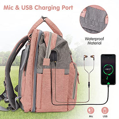 DERJUNSTAR Diaper Bag Backpack – Large Capacity Baby Diaper Bag with Changing Pad for Dad and Mom, Waterproof Travel Backpack, Multi-Function Bag with USB Charging Port, Rose Pink - color: Rose Pink