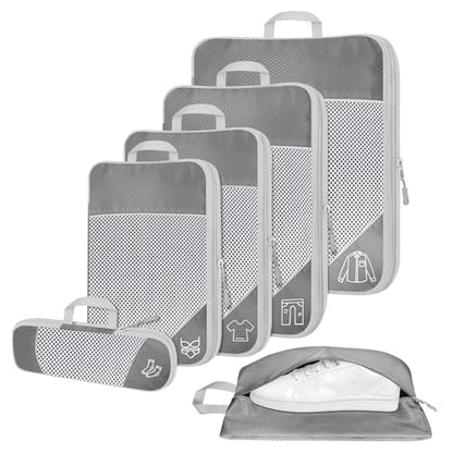 6 Set Compression Packing Cubes for Travel - Compressible, Lightweight, and Space-Saving Packing Cubes, Travel Accessories Luggage Suitcase Backpack for Men Women (Grey) - color: Grey