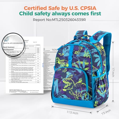 Choco Mocha Dinosaur Backpack Set Kids Backpacks for Boys, Boys Backpack with Lunch Box & Water Bottle, Elementary School Bookbag Age 6-8 17 Inch, Blue - color: Truck Orange