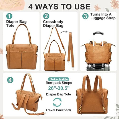 MOMINSIDE Diaper Bag Tote Convertible Diaper Bag Backpack Tote Leather - color: Biscuit