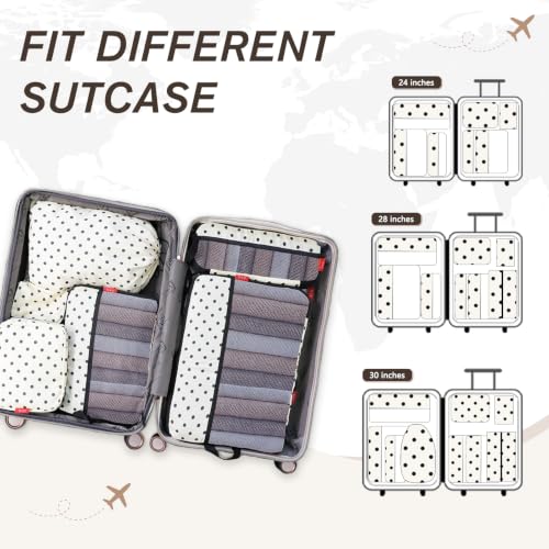 U+U 10 Set Compression Packing Cubes, Travel Organizers (Polka Dot) - color: Polka Dot-02, size: 10 Set
