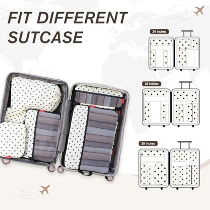 U+U 10 Set Compression Packing Cubes, Travel Organizers (Polka Dot) - color: Polka Dot-02, size: 10 Set