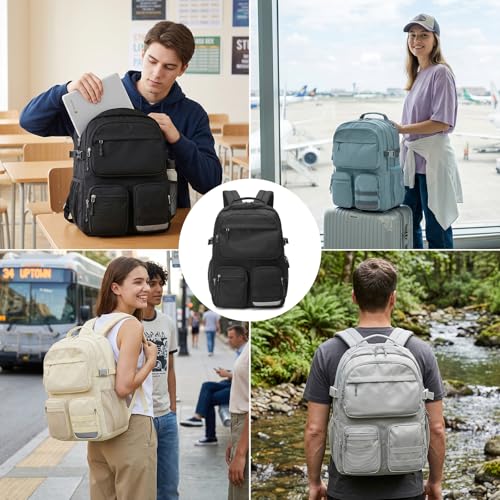 Lohol Water Resistant Backpack with Multifunctional Pockets for Teens, Durable Bookbag fits 15.6 inch Laptop for School Travel College, 25L (Beige) - color: Beige