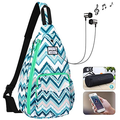 Backpack Sling for Women Anti-Water Crossbody Bag Inclined Adjustable Pack - color: Light Blue Wave