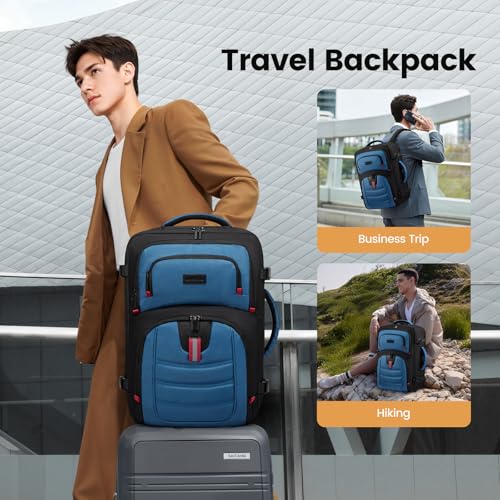 LOVEVOOK 40L Travel Backpack for Men - Airline Approved Carry On Backpack - color: Black & Blue, size: 40L-17inch
