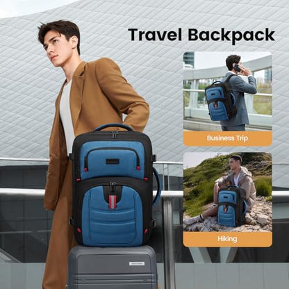 LOVEVOOK 40L Travel Backpack for Men - Airline Approved Carry On Backpack - color: Black & Blue, size: 40L-17inch