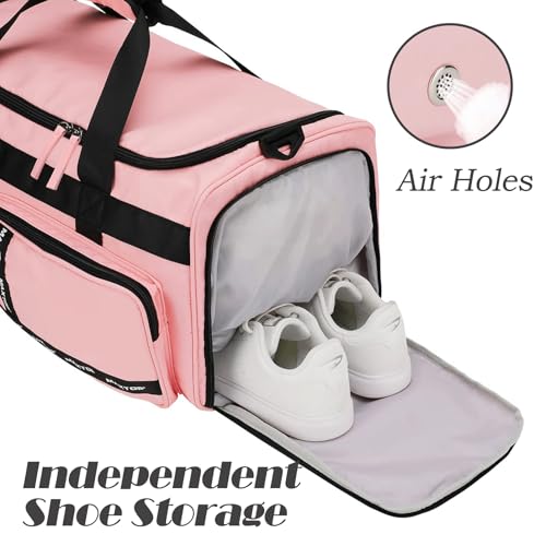 MAXTOP Large Gym Bag for Women Men Duffle Bag With Wet Dry Separation - color: Pink Set, style: Gym Bag&toiletry Bag(45l)