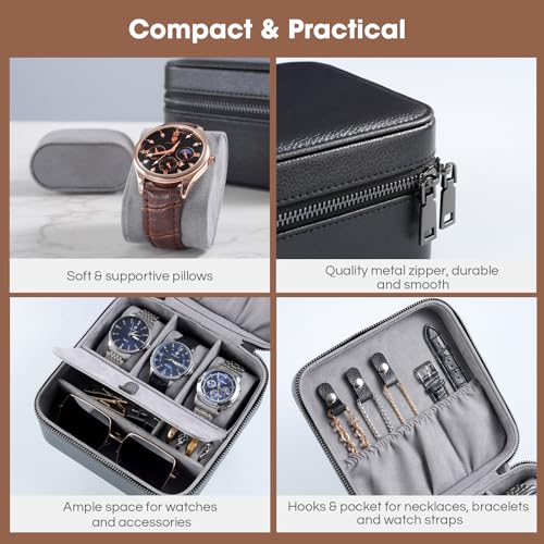 ProCase Travel Watch Case, 3 Slots Mens Jewelry Box -Black - color: Black, size: 3-Slot