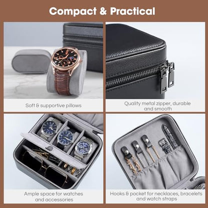 ProCase Travel Watch Case, 3 Slots Mens Jewelry Box -Black - color: Black, size: 3-Slot
