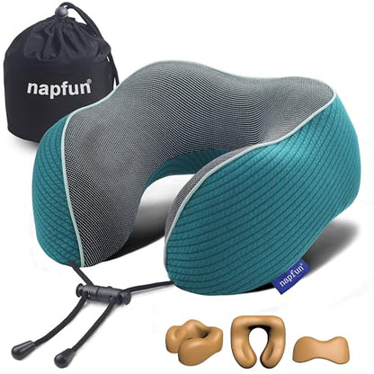napfun Neck Pillow for Travel, Memory Foam Airplane Pillow, Teal - color: Teal