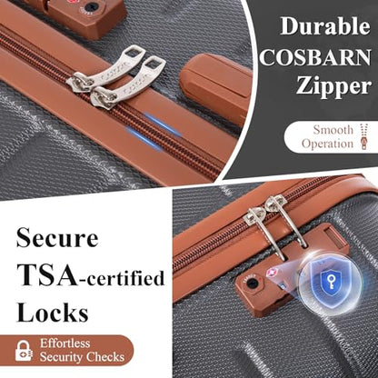 Cosbarn Luggage Sets 5 Piece, Hardshell Suitcases with Wheels, TSA Lock - color: Grey