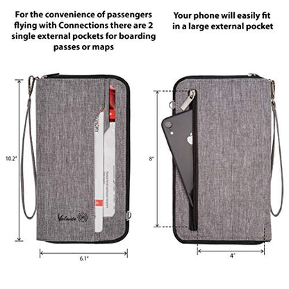Valante Premium Family Travel Document Organizer Capacious RFID Passport Holder Wallet (Large, gray)