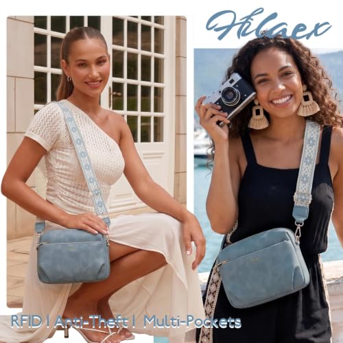Crossbody Bag for Women Vegan Leather Handbag Purse Anti Theft RFID - color: Light Blue