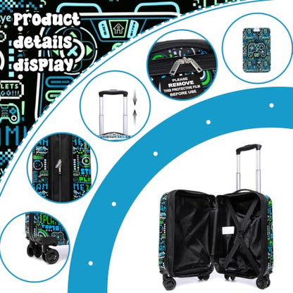 4 Piece Kid's Luggage Set 16" Hardside Luggage with Spinner Wheels Boys Carry on Toddler Travel Rolling Suitcase Airline Approved - color: Black Game Controller