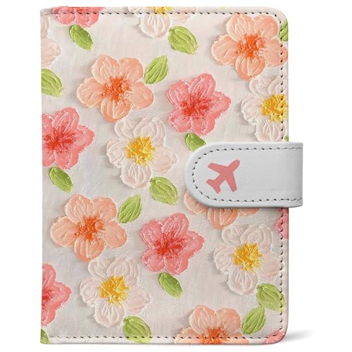 Passport Holder, Cute Travel Wallet Cover with RFID Blocking,Flower - color: C-Canvas