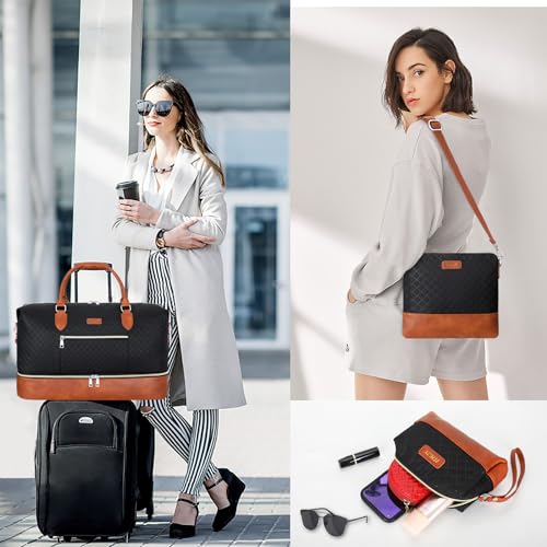 ITIEZY Weekender Bag for Women 21.5" Travel Duffel Large Carry On Bag 3PCS - color: 4-Black