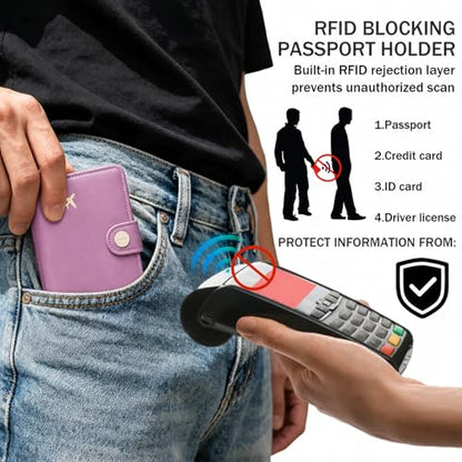 ZOPPEN Passport Holder RFID Blocking Travel Wallet, Elegant Purple - color: Elegant Purple
