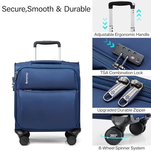 Hanke Underseat Carry On Luggage with Wheels, Small Suitcase, Rolling Bag - color: Blue, size: 16 Inch Underseat