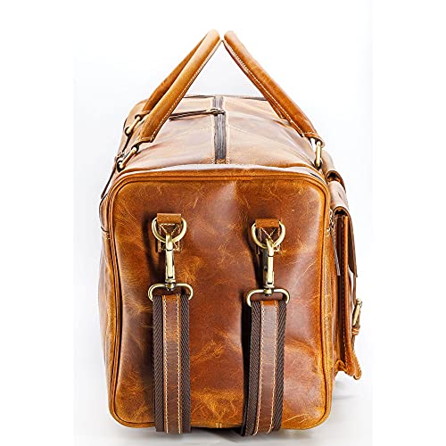 KomalC 28 Inch Leather Travel Duffle Bag, Gym Sports Cabin Holdall - color: Distressed Tan, size: 28 Inches