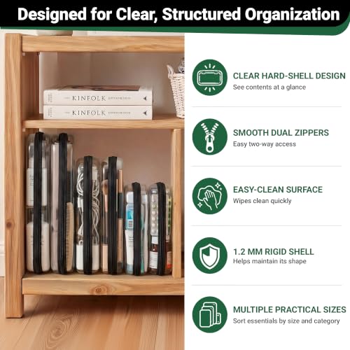 YQBRAO Clear Hard Shell Zipper Cases, 6 Multi-Size Organizers, Black - color: Black, size: 6 Pack (2L+2M+2S)