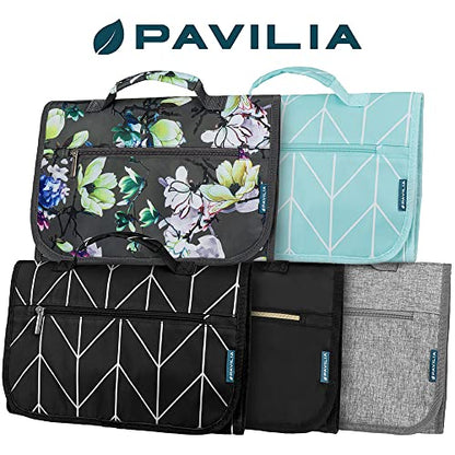 PAVILIA Hanging Toiletry Bag for Women Men Foldable Travel Organizer, Black - color: Black