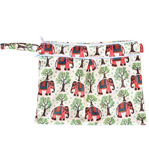 Damero 2Pcs Cloth Diapers Wet Dry Bag, Zippered Organizer, Elephants