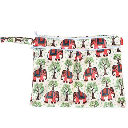 Damero 2Pcs Cloth Diapers Wet Dry Bag, Zippered Organizer, Elephants