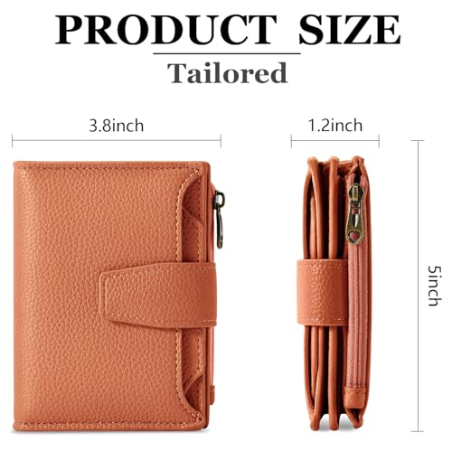 Airkit Small Wallet Women RFID Blocking Vegan Leather Bifold Compact Card Holder Wallet for Women with Zipper Coin Pocket 4 ID Window - color: Orange