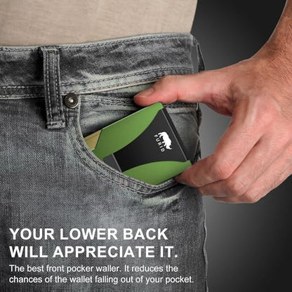 Minimalist Card Wallet for Men Slim: Rfid Metal Wallet with Money Clip - color: Aluminum Olive