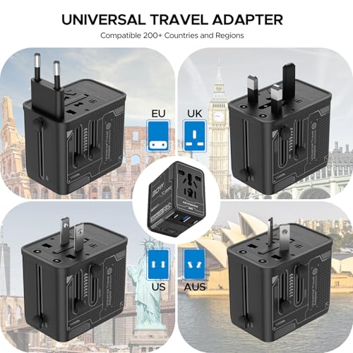 30W GaN Universal Travel Adapter, 4-in-1 Fast Charger 2 USB-C & 1 USB-A