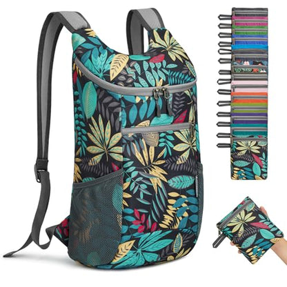 G4Free 10L Lightweight Packable Hiking Backpack, Nylon Daypack Daily Travel - color: Blue Leaf, size: Small