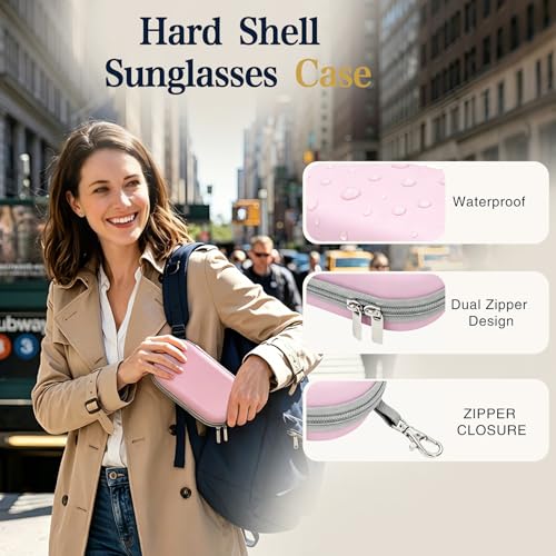 Double Sunglasses Case, Hard Shell Glasses Case for Men Women - color: Pu Pink