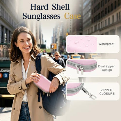 Double Sunglasses Case, Hard Shell Glasses Case for Men Women - color: Pu Pink