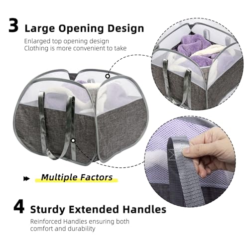 Collapsible Laundry Basket, 90L Tear Proof Mesh Pop-up Hamper - color: Gray, size: Square-Tear Proof，1 Pack