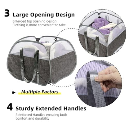 Collapsible Laundry Basket, 90L Tear Proof Mesh Pop-up Hamper - color: Gray, size: Square-Tear Proof，1 Pack