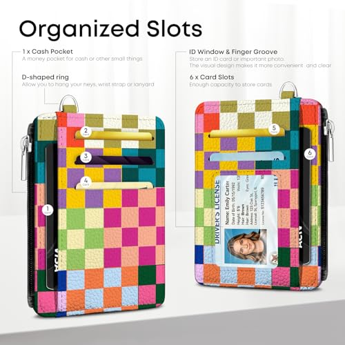 Colorful Checkered Pattern Credit Card Holder Small Wallet for Women - color: Checkered Pattern Colorful