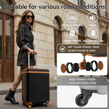 3 Piece Carry On Luggage Set with Backpack, Black-Brown | PC+ABS Travel Suitcase Sets Hardshell Rolling Luggage Lightweight Durable - color: Black-Brown, size: 20''/BP/TB
