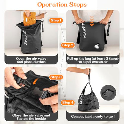 Compression Laundry Bag for Travel, Dirty Clothes Travel Laundry Bag - color: Black, size: Medium