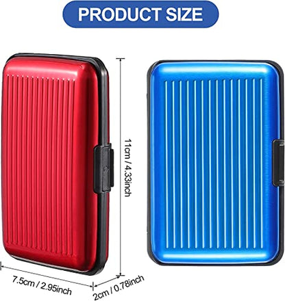 SCYORK (Pack of 2) Credit Card Holder Slim Mini RFID Blocking Credit Card Protector Aluminum Business Card Case Metal ID Organizer Wallet with 6 Slots for Women Men (Red, Blue)