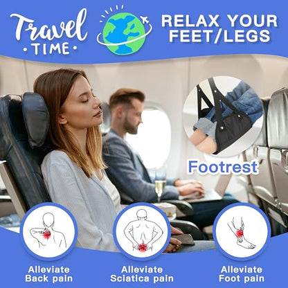 2-Pack Airplane Travel Footrest Hammock - Perfect Airplane Foot Hammock to Relax Your Feet - Travel Essentials Comfy Foot Hanger Plane Footrest for Long Trip