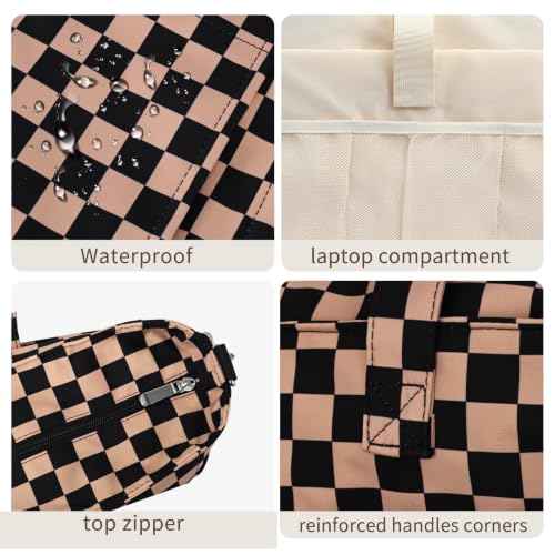 oscaurt Work Tote Bag for Women, 19 Pockets Laptop Tote, Large Teacher Tote - color: Khaki Checkered