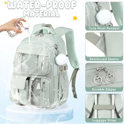 Backpack for Girls, Girls Backpack with Lunch Box & Pencil Case Set, 3PCS Kids Bookbag for Girl Teens, Waterproof School Backpack for Elementary Middle High School Students Ages 3-18 Green - color: Green