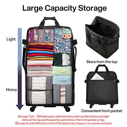 Hanke Suitcases with Wheels Expandable Foldable Luggage Bag Suitcase Collapsible Rolling Travel Bag Duffel Bag for Men Women Lightweight Suitcases without Telescoping Handle, Black - color: Black