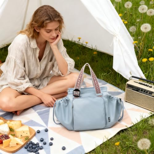 Everyday Bag Tote for Women, Spacious Diaper Bag with 16 Pockets, Durable Travel Bag, Sleek Work Shoulder Bag - color: Sky Blue