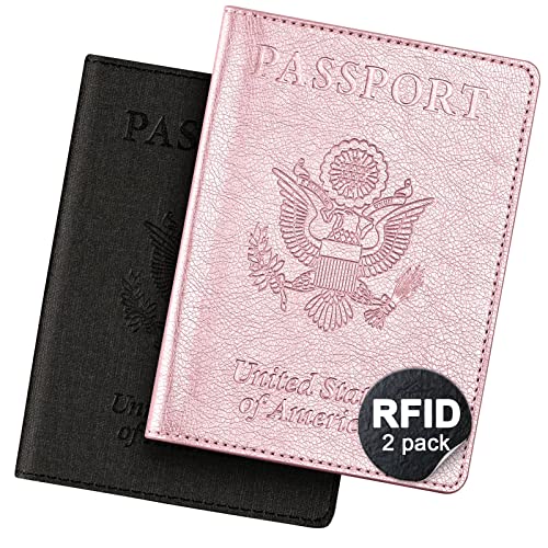 VIDIVICI 2 Pack Passport & Vaccine Card Holder - Pink&Black RFID Blocking Travel Must Have - color: Pink&Black, style: 2pack