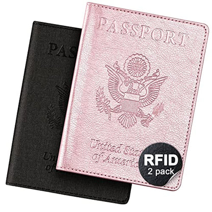 VIDIVICI 2 Pack Passport & Vaccine Card Holder - Pink&Black RFID Blocking Travel Must Have - color: Pink&Black, style: 2pack